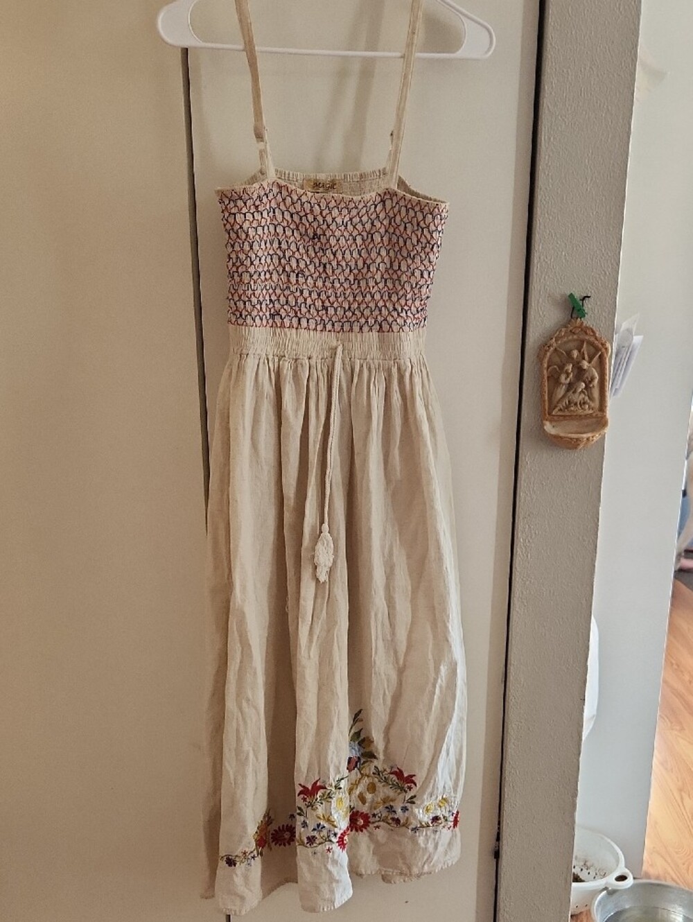 MAGIC Cream Smocked Dress Sz S